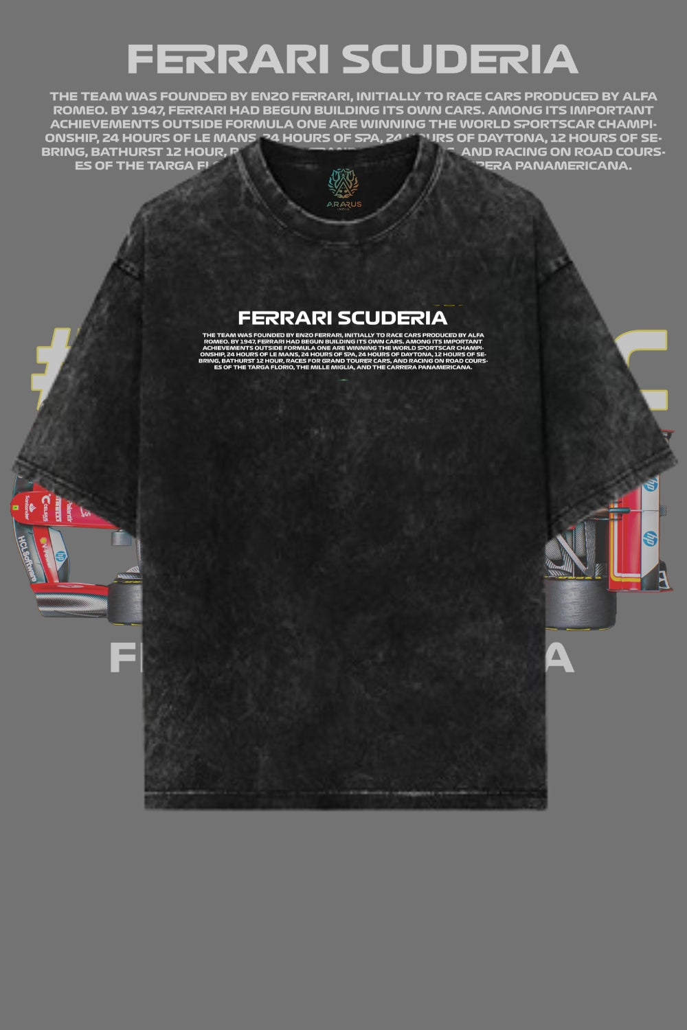 Engineered for Style: Ferrari Scuderia Oversized Acid Wash Black T-shirt