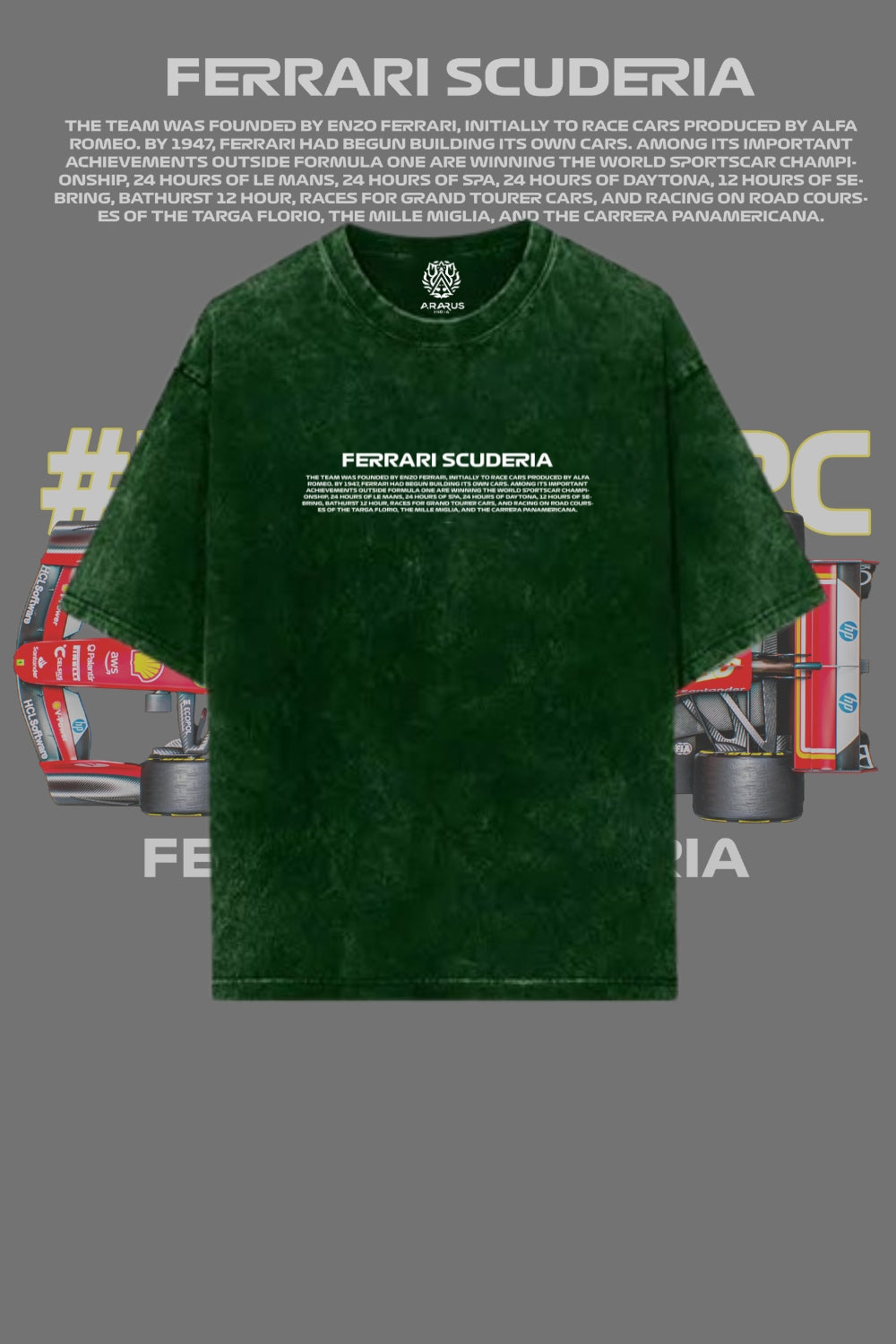 Engineered for Style: Ferrari Scuderia Oversized Acid Wash Black T-shirt