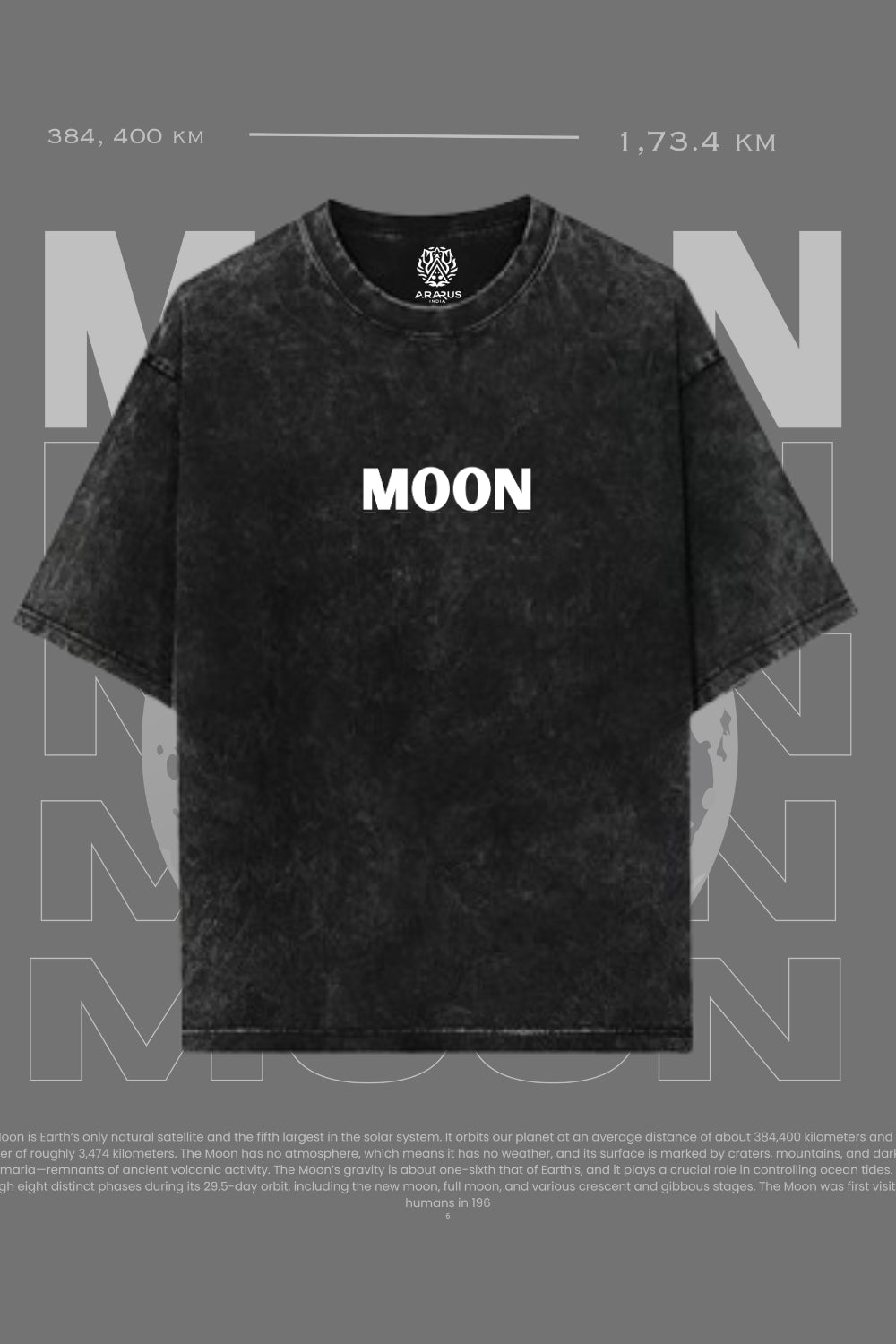 The Cosmic Moon T-shirt – Black Acid Wash Edition