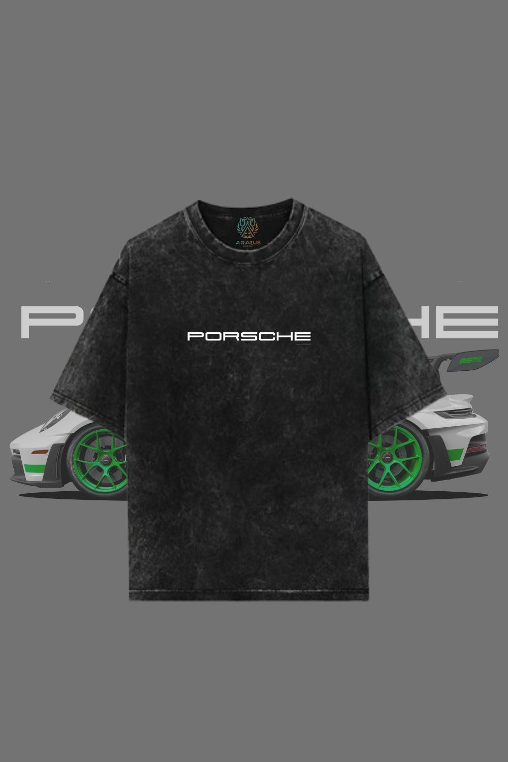 Porsche Heritage – Premium Oversized Acid Wash Black T-shirt