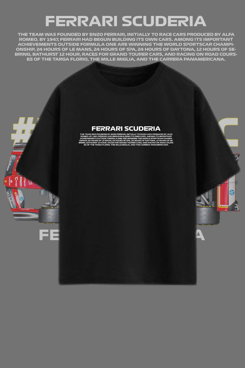 Luxury Streetwear: Black Oversized T-Shirt with Ferrari Scuderia Print