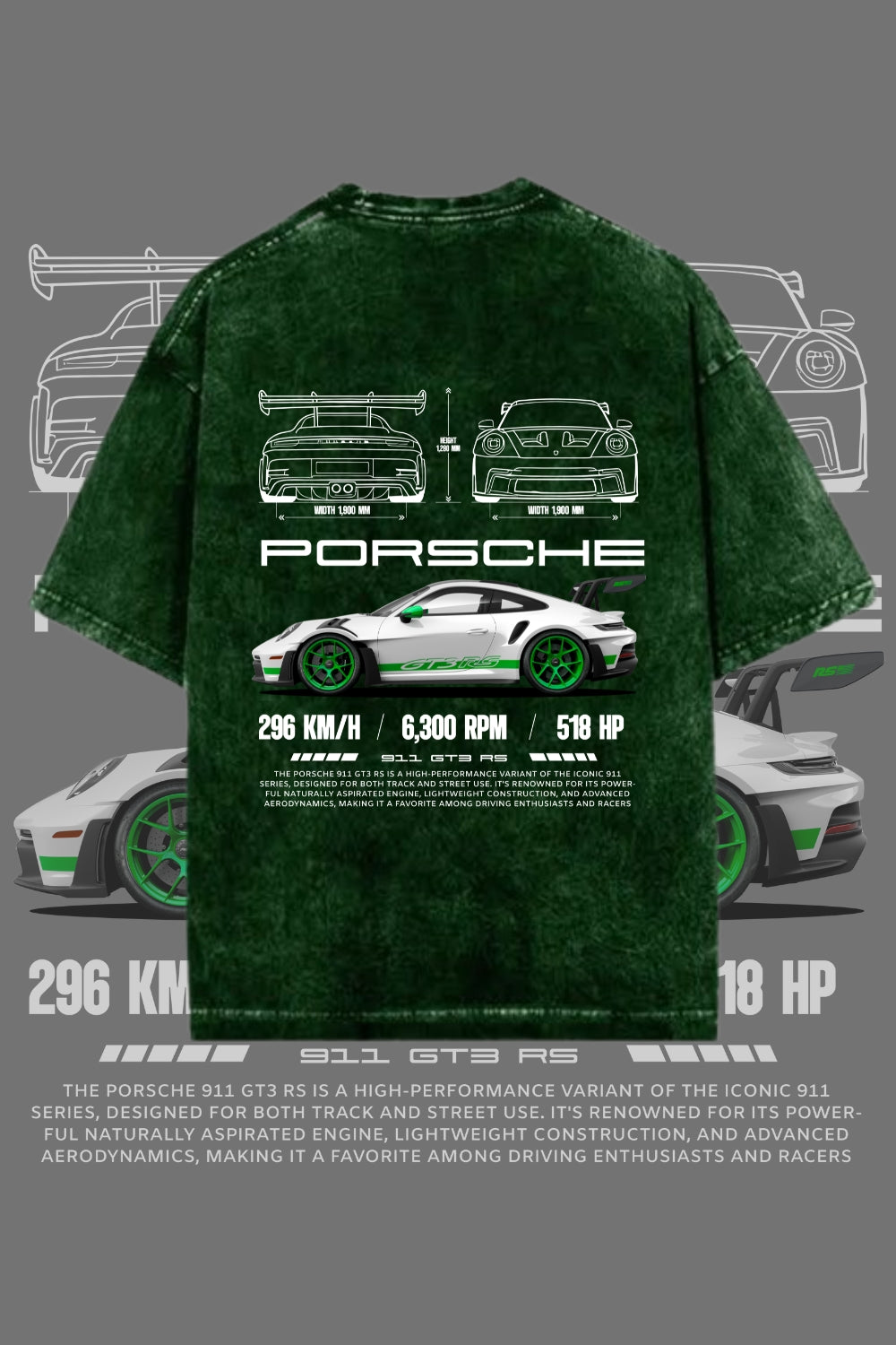 Porsche Heritage – Premium Oversized Acid Wash Black T-shirt