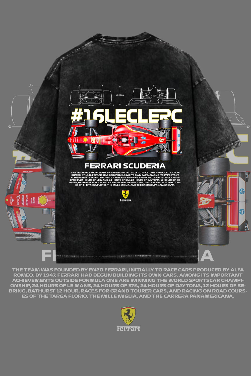 Engineered for Style: Ferrari Scuderia Oversized Acid Wash Black T-shirt