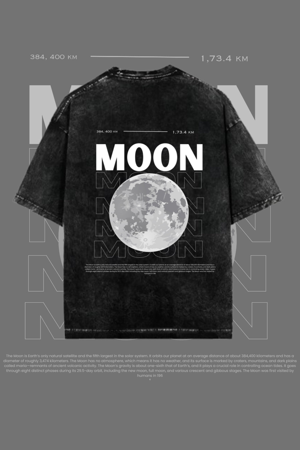The Cosmic Moon T-shirt – Black Acid Wash Edition