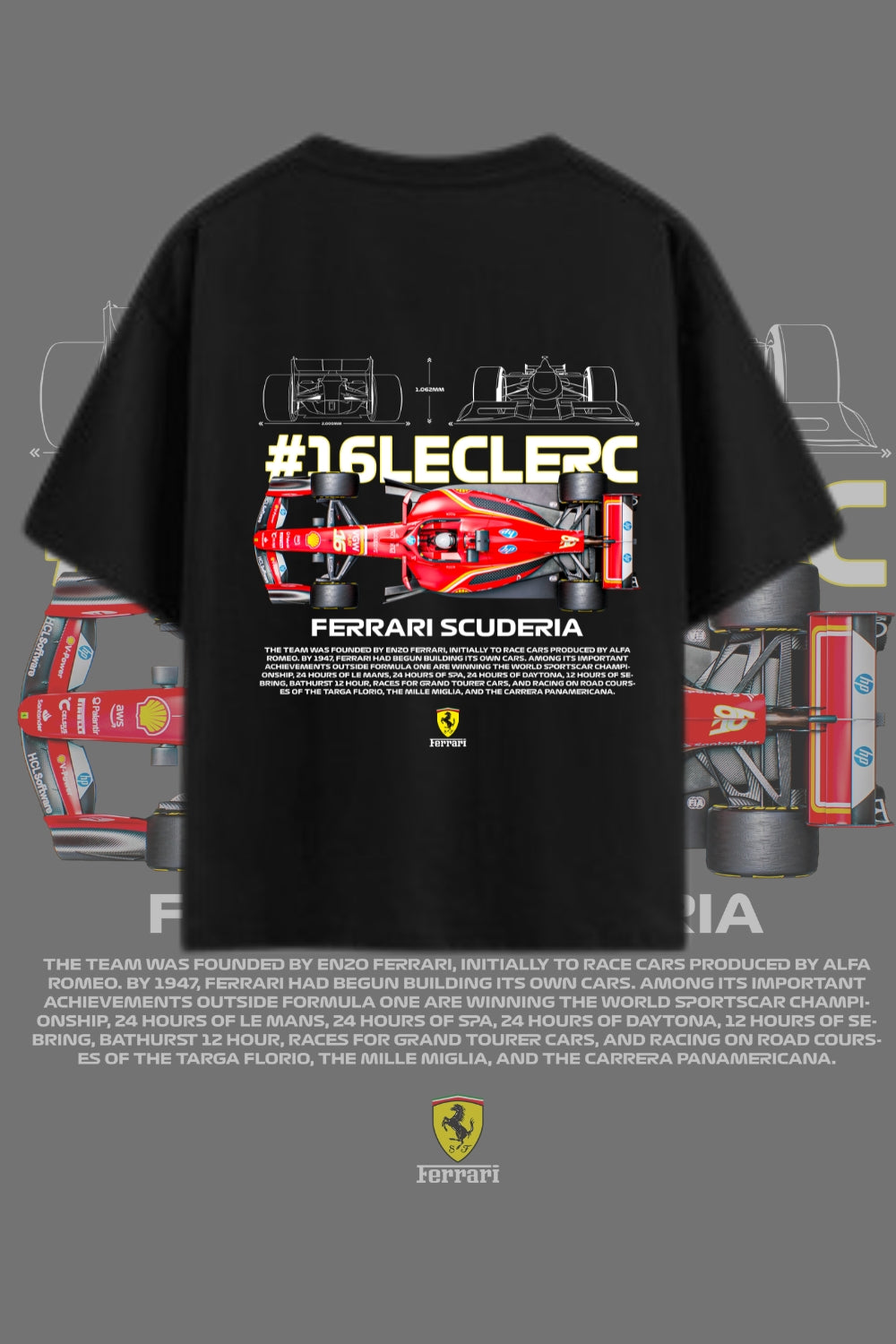Luxury Streetwear: Black Oversized T-Shirt with Ferrari Scuderia Print